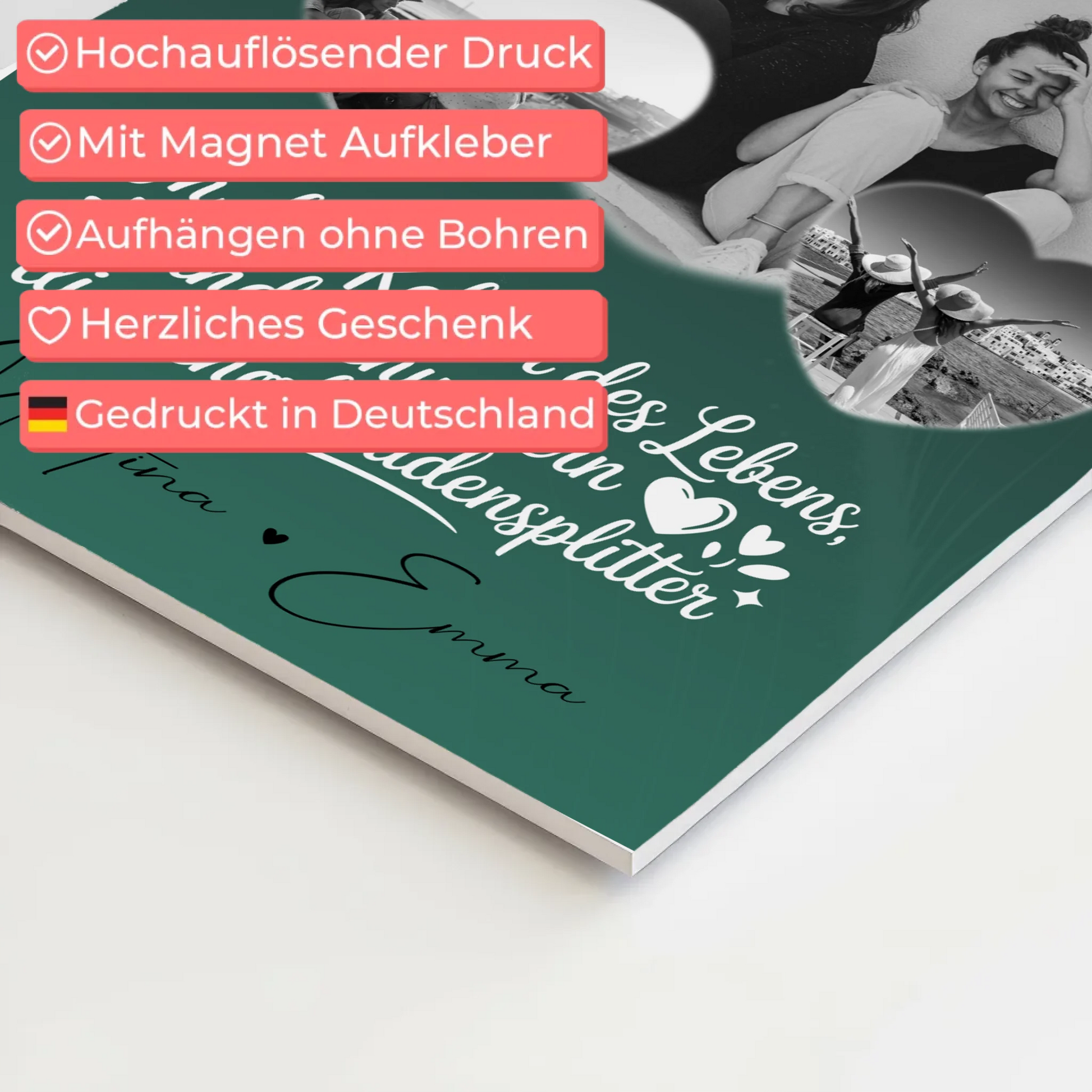 Personalisiertes Fotoboard Poster Magnetisch mit 3 Herz Fotos für individuelle Geschenke 4
