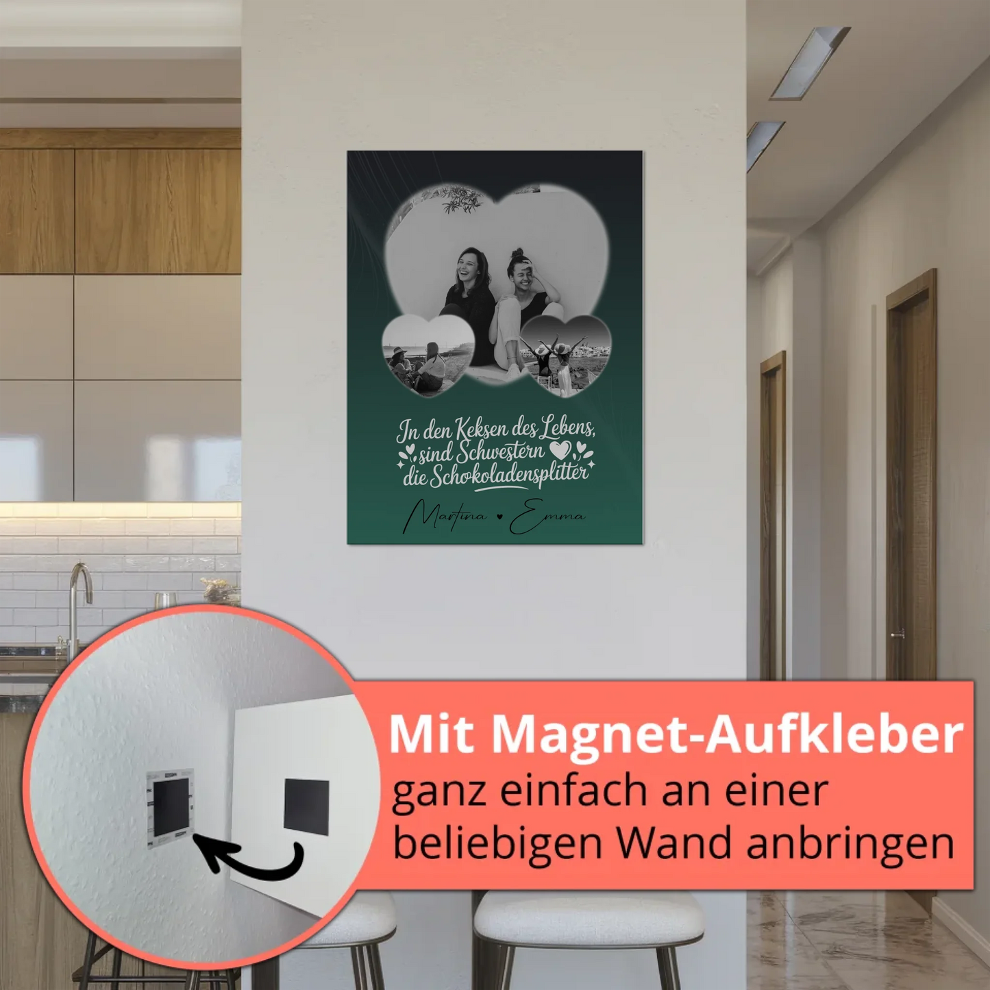 Personalisiertes Fotoboard Poster Magnetisch mit 3 Herz Fotos für individuelle Geschenke