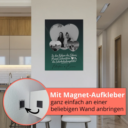 Personalisiertes Fotoboard Poster Magnetisch mit 3 Herz Fotos für individuelle Geschenke