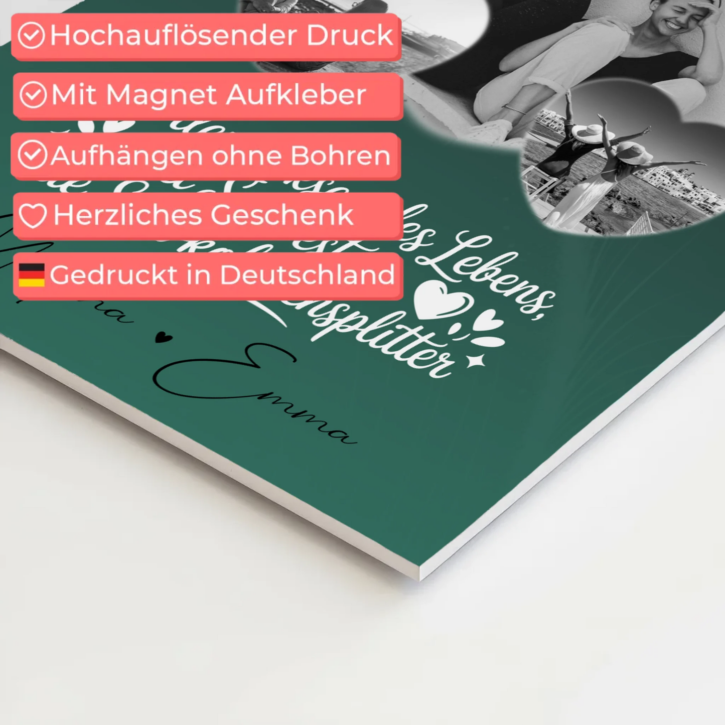 Personalisiertes Fotoboard Poster Magnetisch mit 3 Herz Fotos für individuelle Geschenke 10
