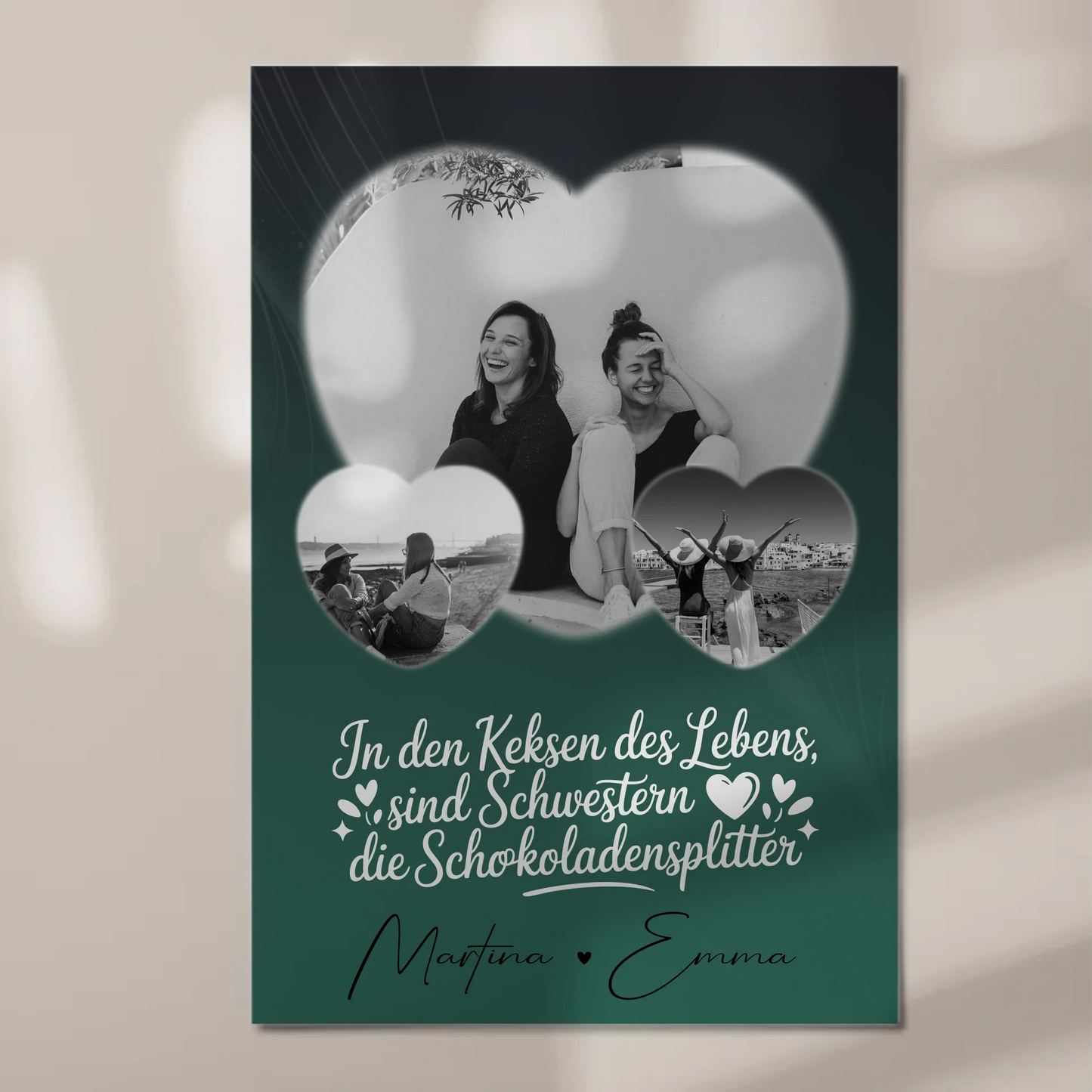 Personalisiertes Fotoboard Poster Magnetisch mit 3 Herz Fotos für individuelle Geschenke