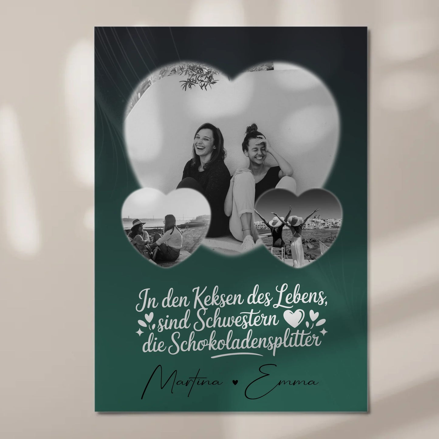 Personalisiertes Fotoboard Poster Magnetisch mit 3 Herz Fotos für individuelle Geschenke