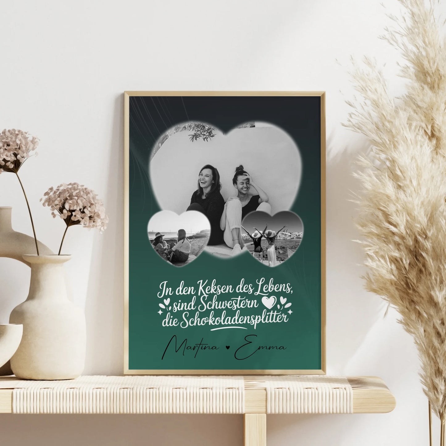 Schwester Poster mit 3 Herz Fotos als persönliche Geschenkidee