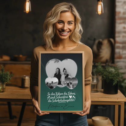 Schwester Poster mit 3 Herz Fotos als persönliche Geschenkidee
