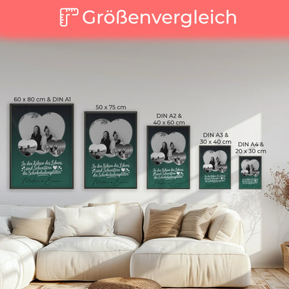 Schwester Poster mit 3 Herz Fotos als persönliche Geschenkidee