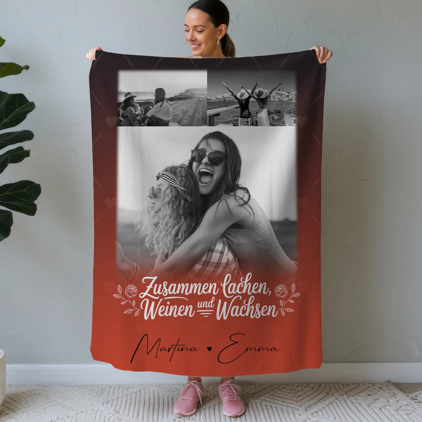 Personalisierte Decke Schwester mit 3 Fotos Zusammen lachen weinen Geschenkidee 1