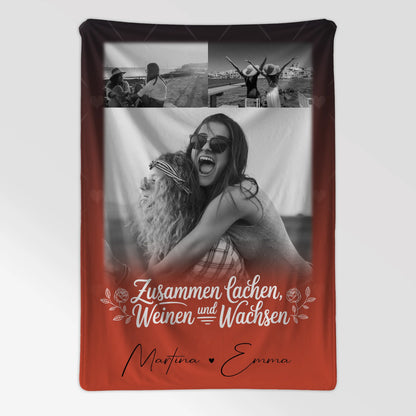 Personalisierte Decke Schwester mit 3 Fotos Zusammen lachen weinen Geschenkidee 7