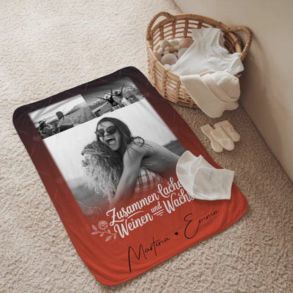 Personalisierte Decke Schwester mit 3 Fotos Zusammen lachen weinen Geschenkidee 2