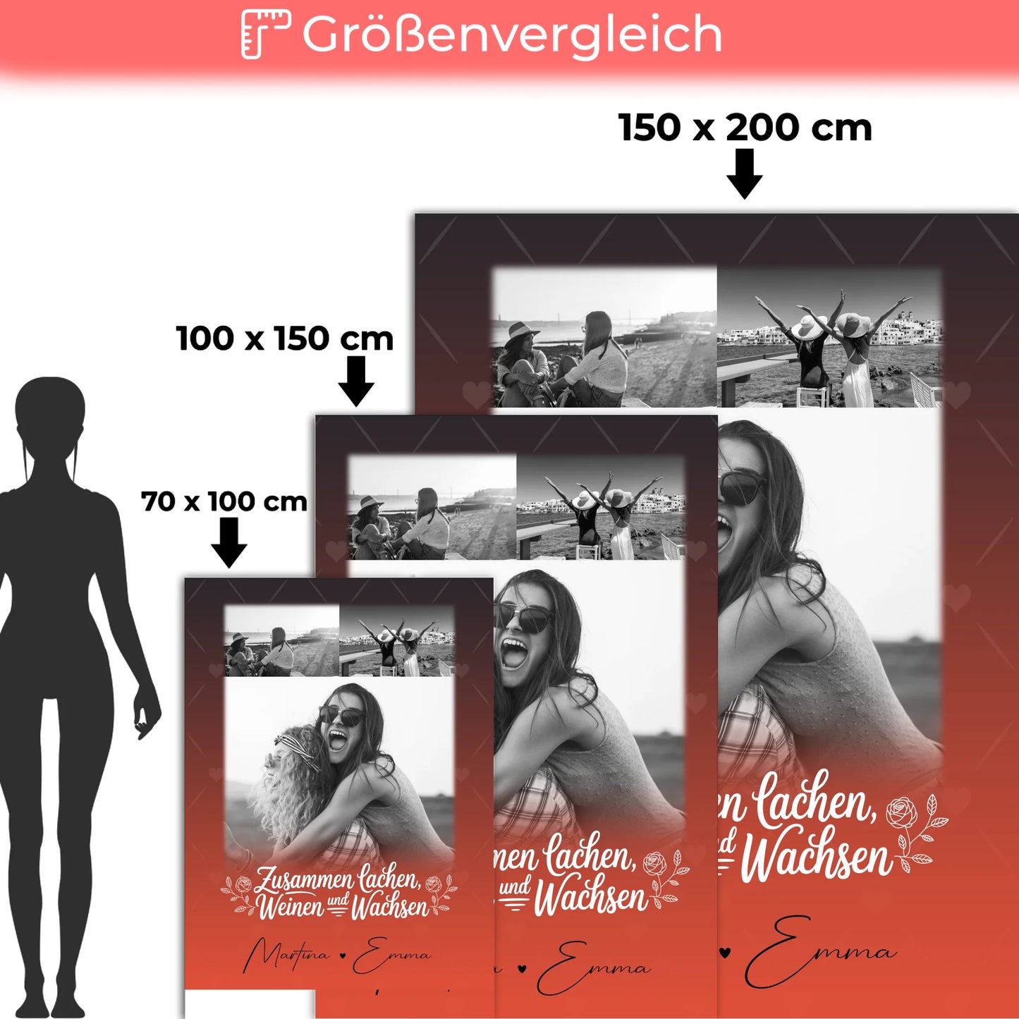 Personalisierte Decke Schwester mit 3 Fotos Zusammen lachen weinen Geschenkidee 5