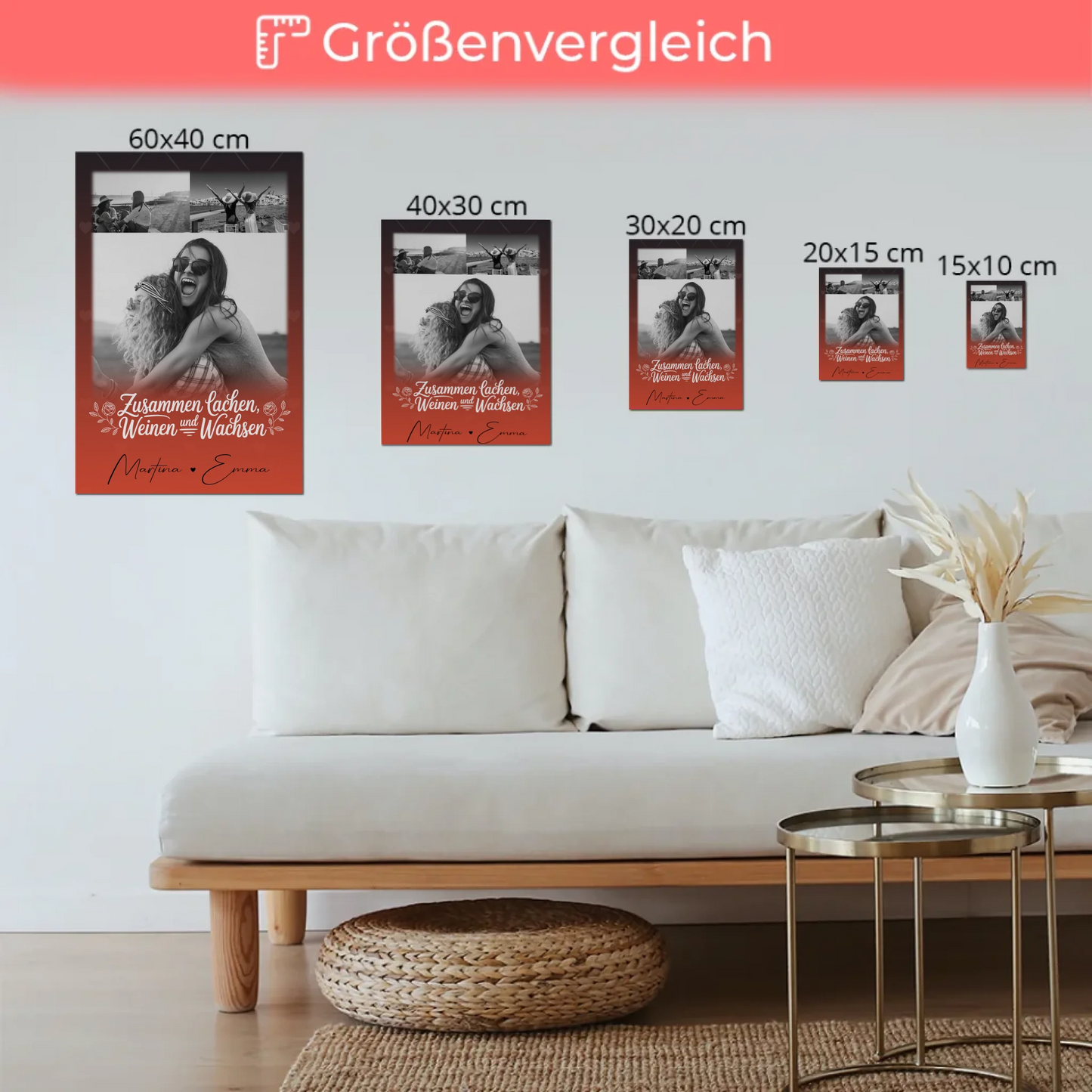Personalisiertes Fotoboard Poster Magnetisch mit 3 Fotos Zusammen lachen weinen 6