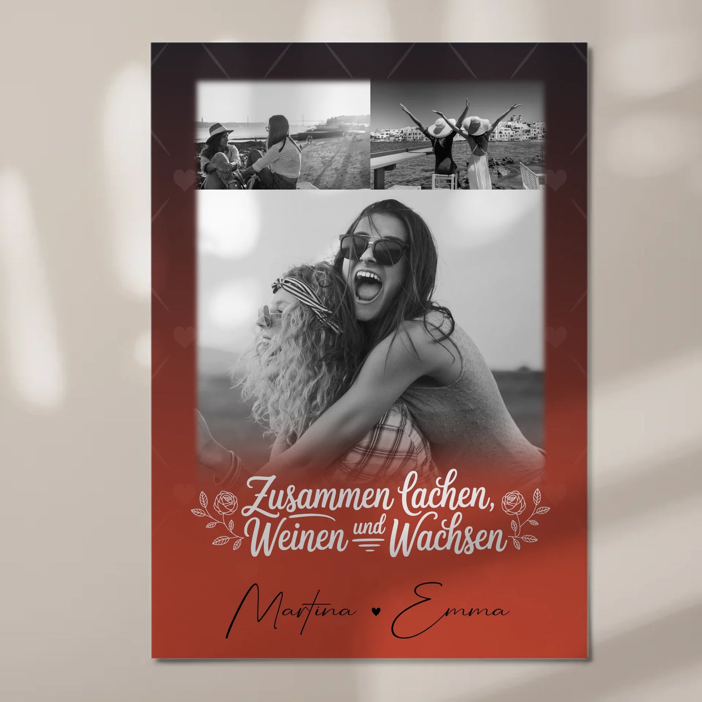 Personalisiertes Fotoboard Poster Magnetisch mit 3 Fotos Zusammen lachen weinen