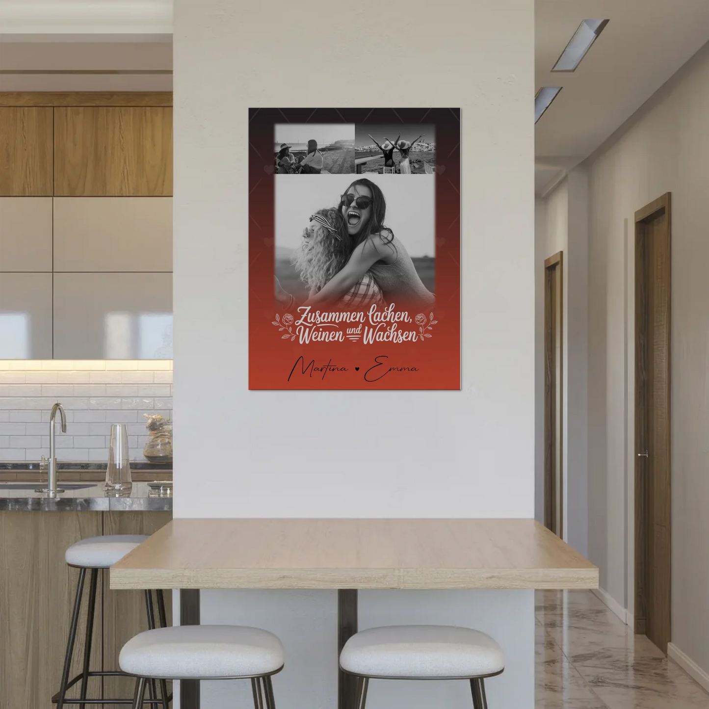 Personalisiertes Fotoboard Poster Magnetisch mit 3 Fotos Zusammen lachen weinen