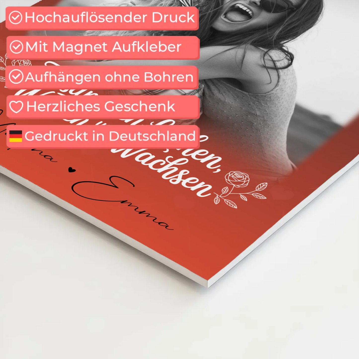 Personalisiertes Fotoboard Poster Magnetisch mit 3 Fotos Zusammen lachen weinen