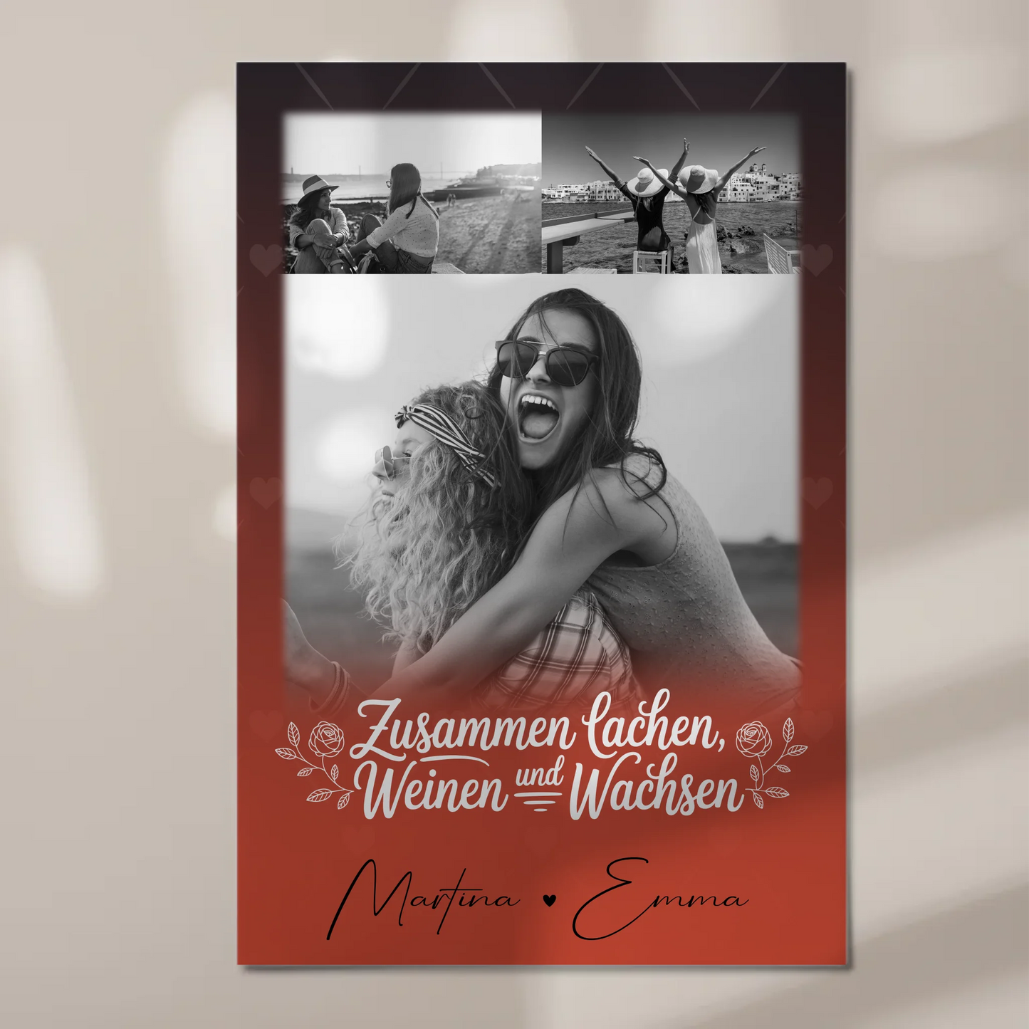 Personalisiertes Fotoboard Poster Magnetisch mit 3 Fotos Zusammen lachen weinen