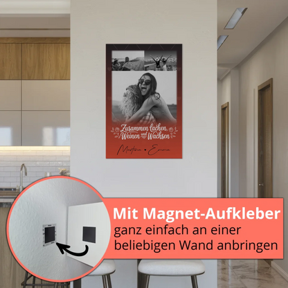 Personalisiertes Fotoboard Poster Magnetisch mit 3 Fotos Zusammen lachen weinen