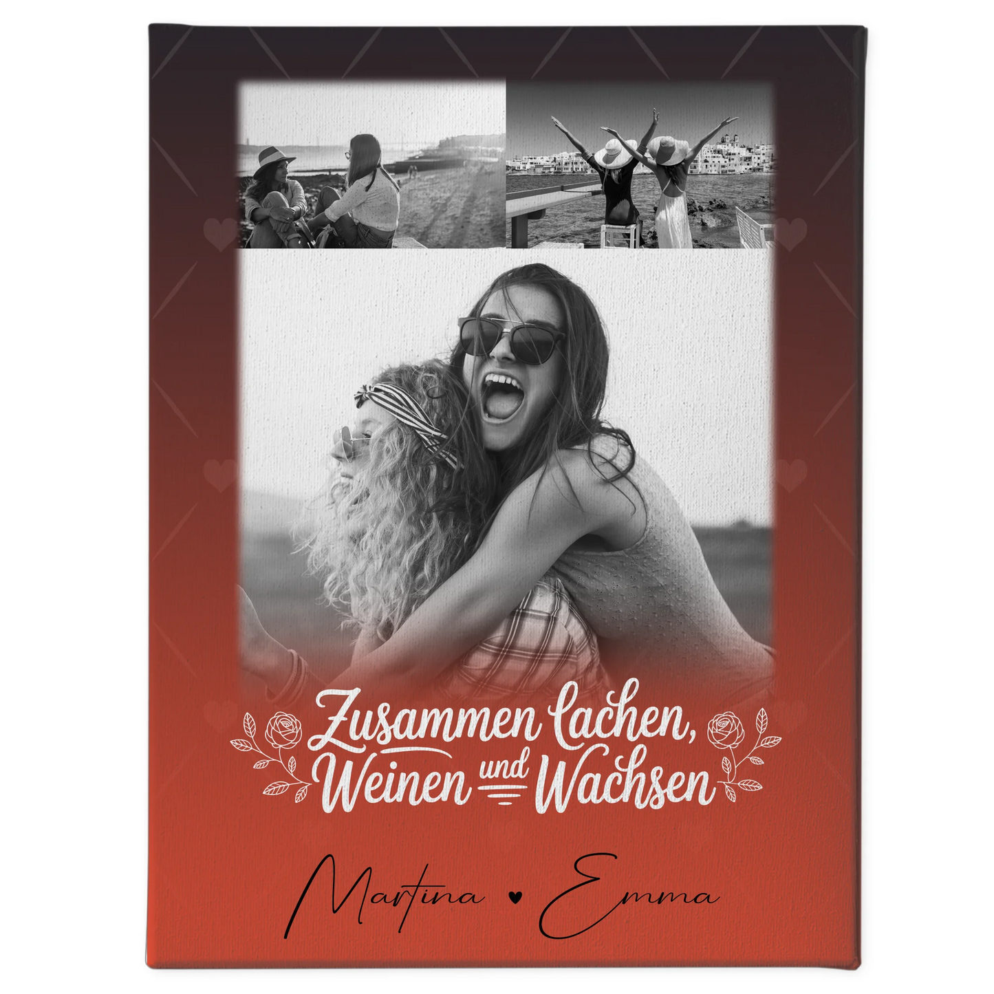 Personalisierte Leinwand Schwester mit 3 Fotos Zusammen lachen weinen Geschenkidee