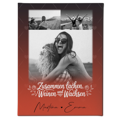 Personalisierte Leinwand Schwester mit 3 Fotos Zusammen lachen weinen Geschenkidee