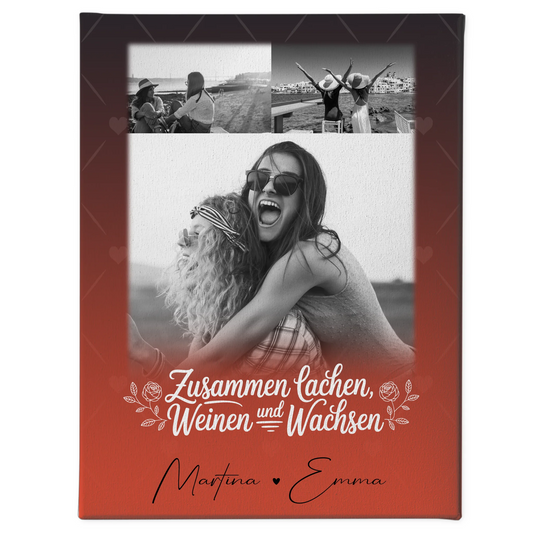 Personalisierte Leinwand Schwester mit 3 Fotos Zusammen lachen weinen Geschenkidee