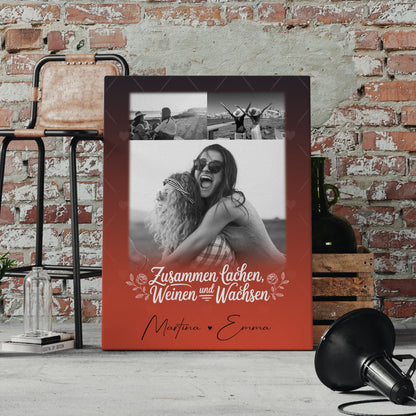 Personalisierte Leinwand Schwester mit 3 Fotos Zusammen lachen weinen Geschenkidee