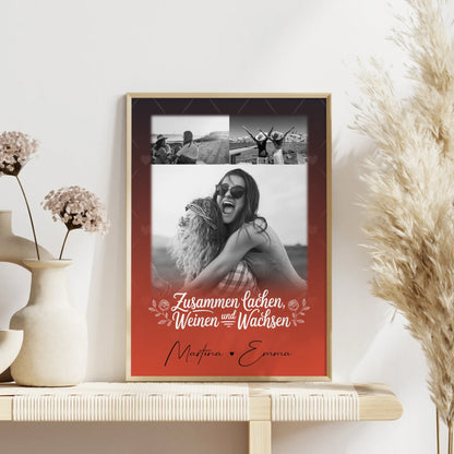 Geschwister Poster Personalisiert Zusammen lachen weinen Geschenk mit 3 Fotos