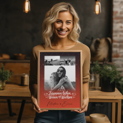 Geschwister Poster Personalisiert Zusammen lachen weinen Geschenk mit 3 Fotos