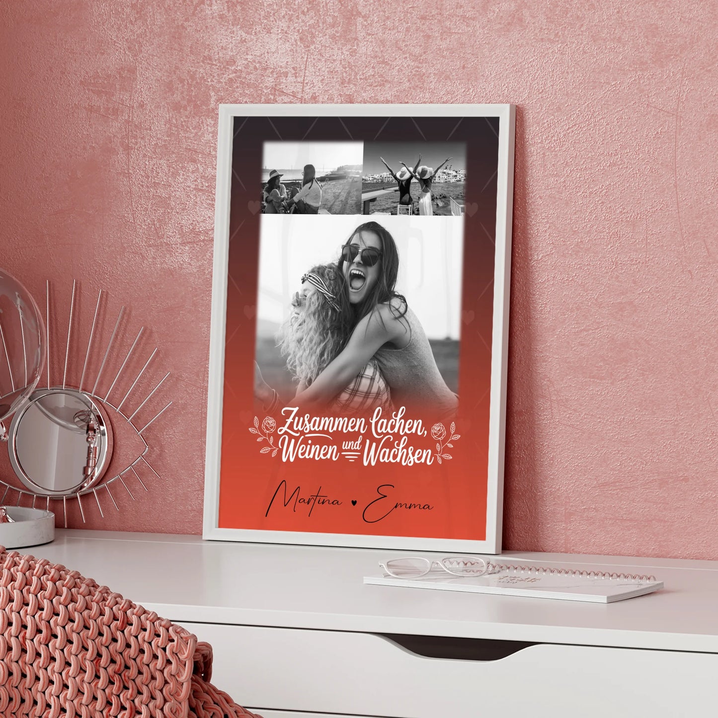 Geschwister Poster Personalisiert Zusammen lachen weinen Geschenk mit 3 Fotos