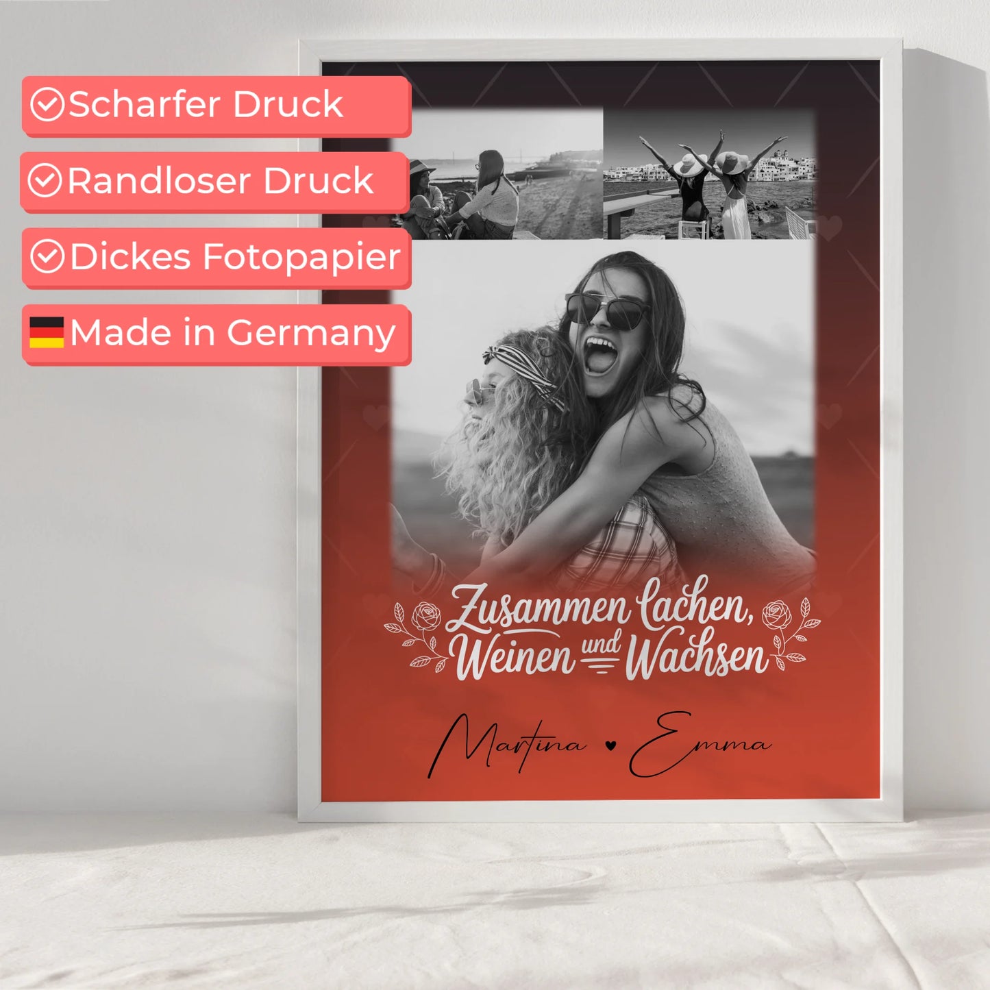 Geschwister Poster Personalisiert Zusammen lachen weinen Geschenk mit 3 Fotos