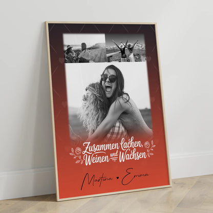 Geschwister Poster Personalisiert Zusammen lachen weinen Geschenk mit 3 Fotos
