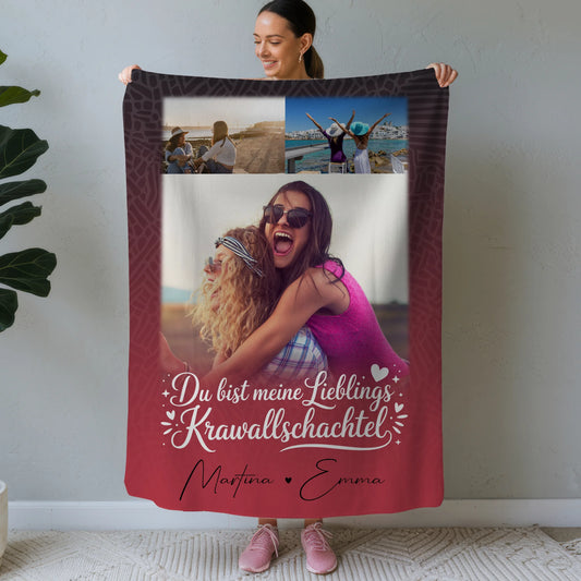 Personalisierte Decke Mit Namen mit 3 Fotos und Lieblings Krawallschachtel für einzigartige Geschenke 1