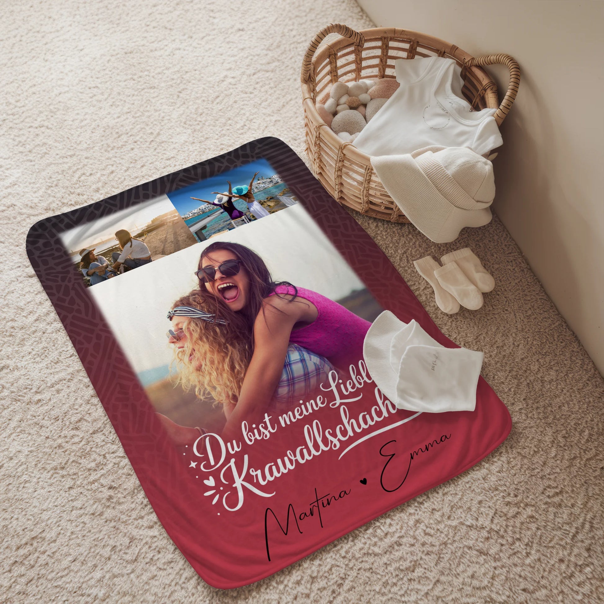 Personalisierte Decke Mit Namen mit 3 Fotos und Lieblings Krawallschachtel für einzigartige Geschenke 2