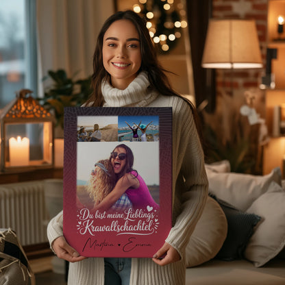 Personalisierte Schwester Leinwand mit 3 Fotos und Lieblings Krawallschachtel Geschenk