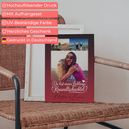Personalisierte Schwester Leinwand mit 3 Fotos und Lieblings Krawallschachtel Geschenk