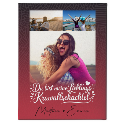 Personalisierte Schwester Leinwand mit 3 Fotos und Lieblings Krawallschachtel Geschenk