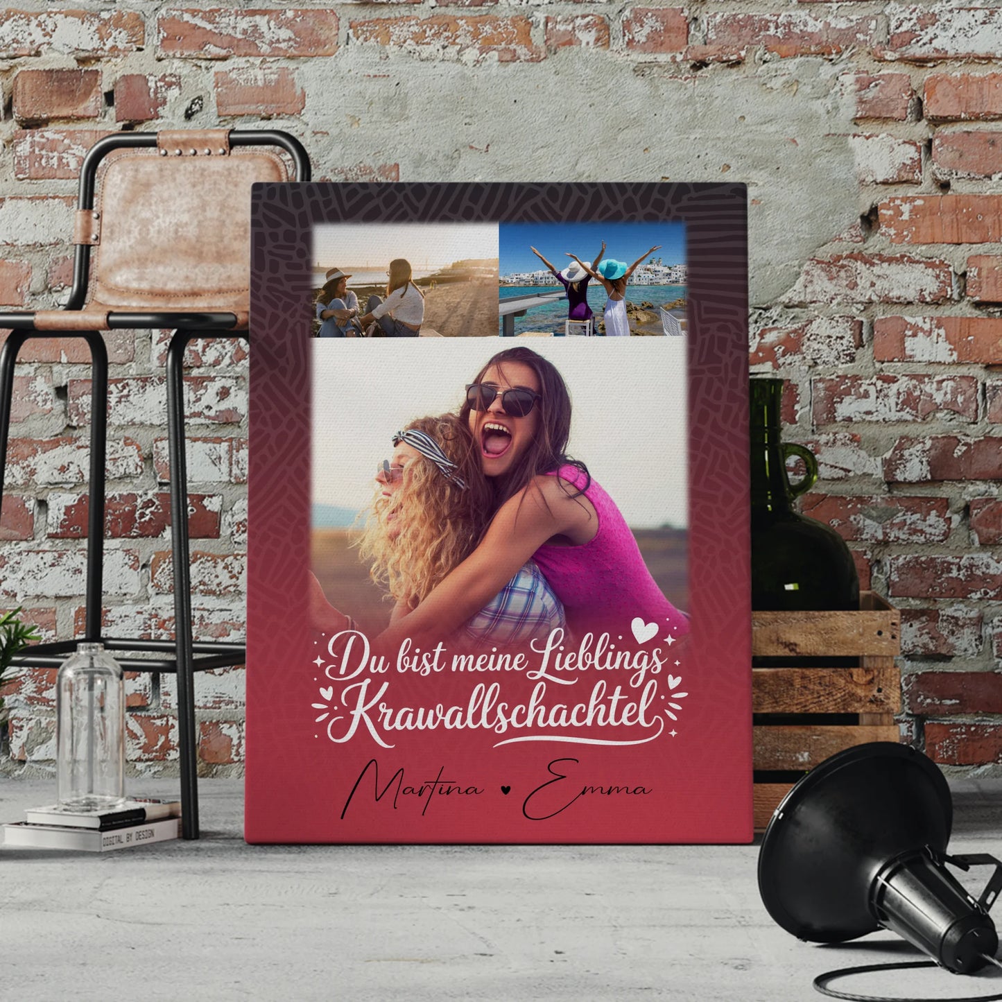 Personalisierte Schwester Leinwand mit 3 Fotos und Lieblings Krawallschachtel Geschenk