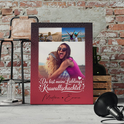 Personalisierte Schwester Leinwand mit 3 Fotos und Lieblings Krawallschachtel Geschenk