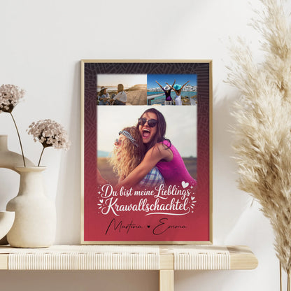 Schwester Poster für die Lieblings Krawallschachtel personalisiert mit 3 Fotos