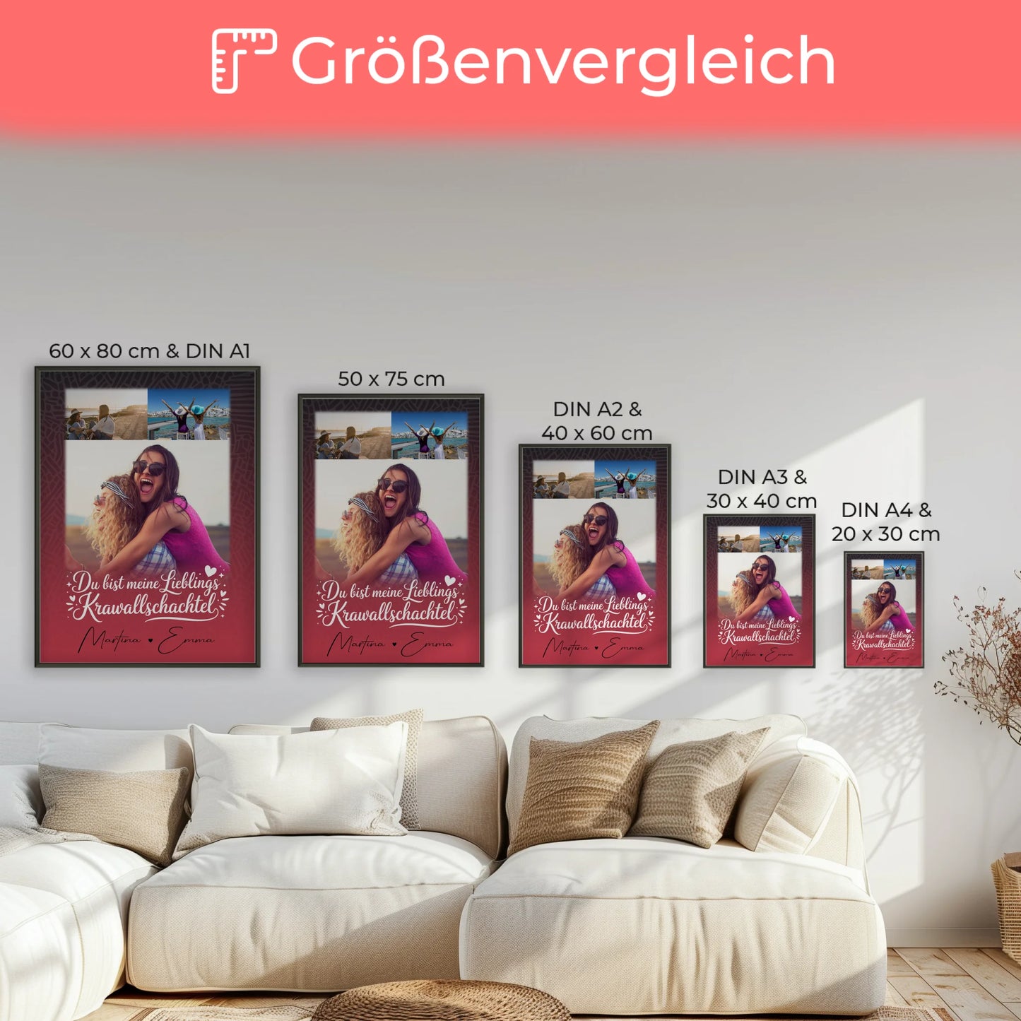 Schwester Poster für die Lieblings Krawallschachtel personalisiert mit 3 Fotos