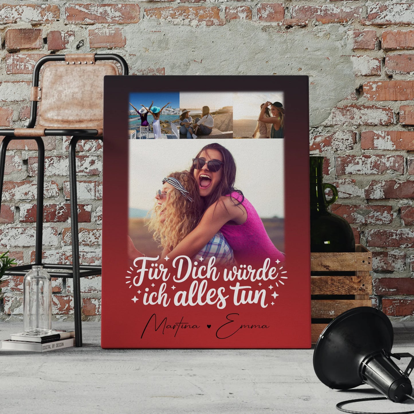 Personalisierte Leinwand Schwester mit 4 Fotos Für dich würde ich alles tun