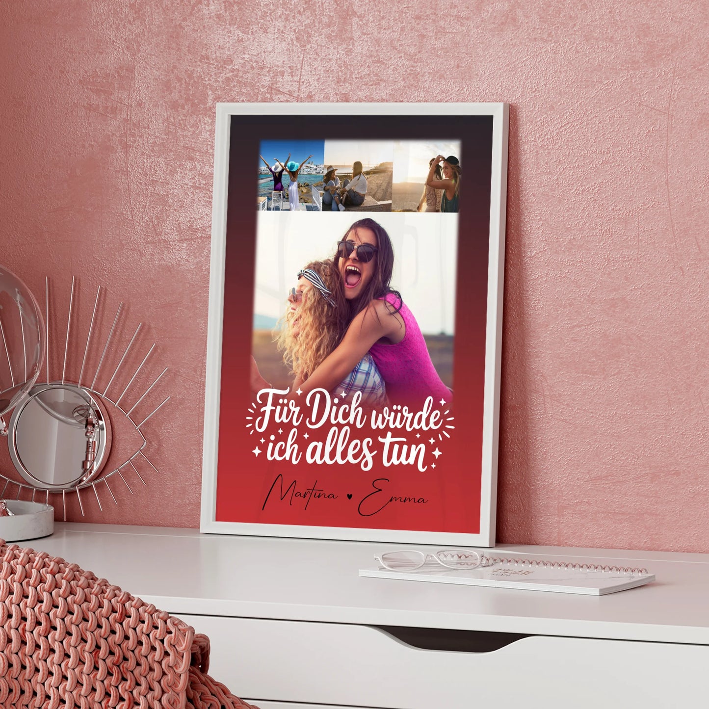 Schwester Poster personalisiert mit 4 Fotos Für dich würde ich alles tun