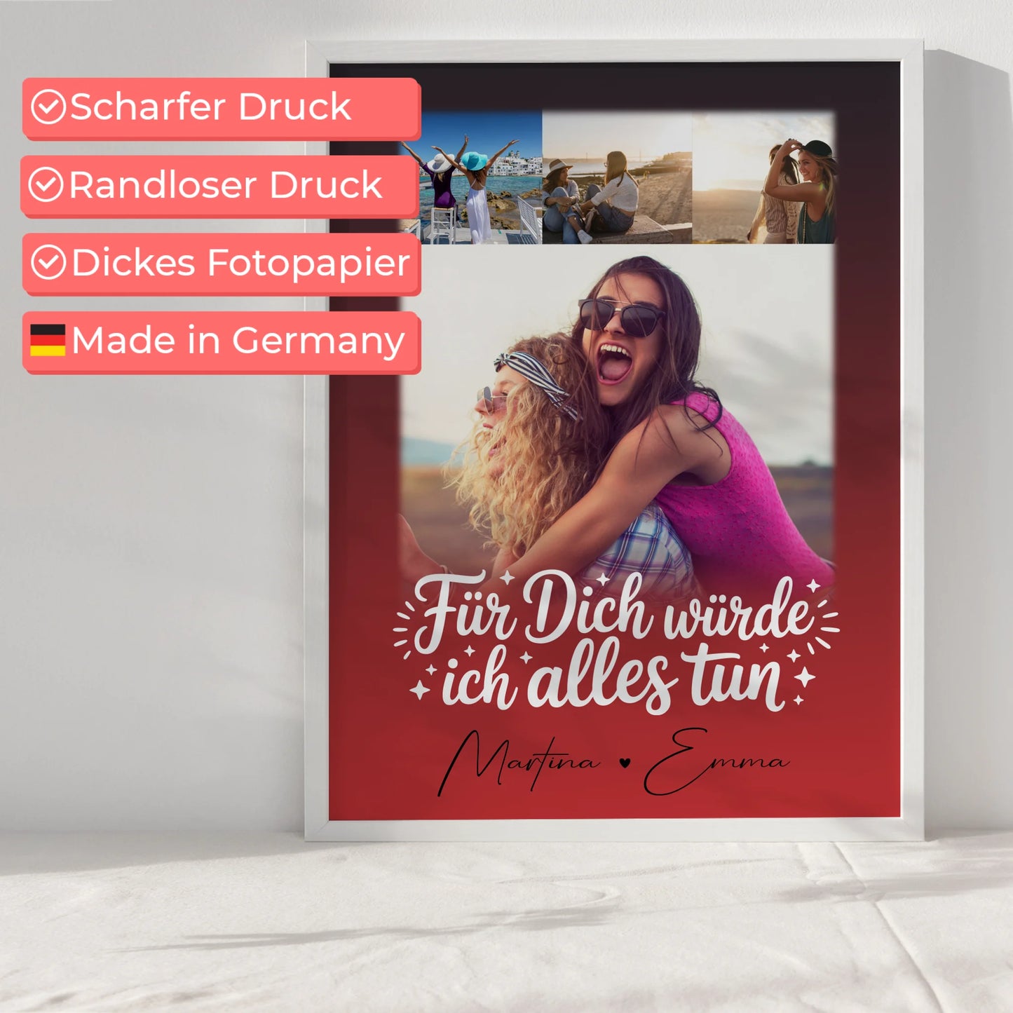 Schwester Poster personalisiert mit 4 Fotos Für dich würde ich alles tun
