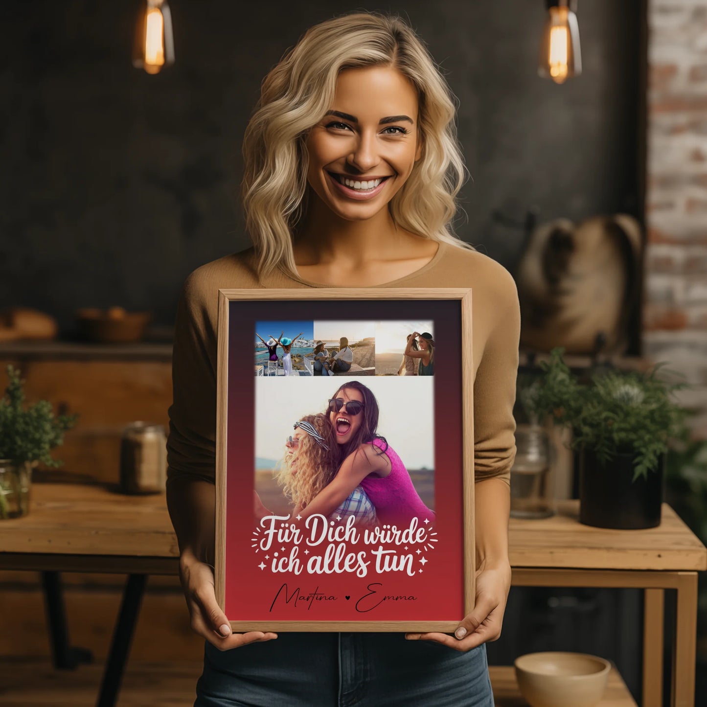 Schwester Poster personalisiert mit 4 Fotos Für dich würde ich alles tun