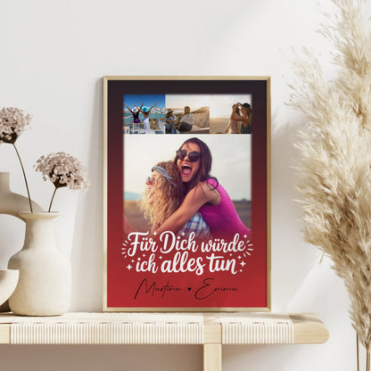 Schwester Poster personalisiert mit 4 Fotos Für dich würde ich alles tun