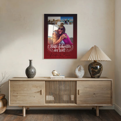 Personalisierte Geschenke mit Foto Mit Acrylglas 3 Fotos und Herz für die Beste Schwester der Welt