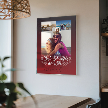 Personalisierte Geschenke mit Foto Mit Acrylglas 3 Fotos und Herz für die Beste Schwester der Welt