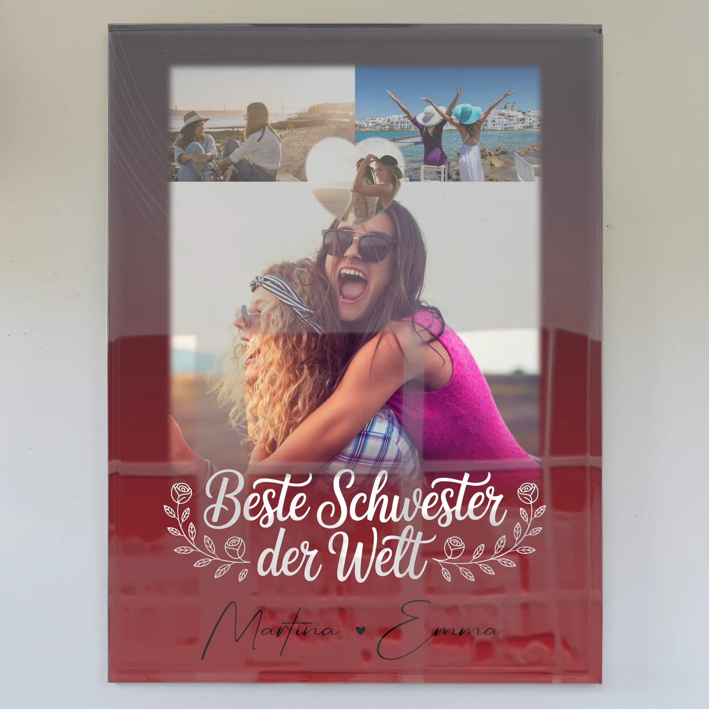 Personalisierte Geschenke mit Foto Mit Acrylglas 3 Fotos und Herz für die Beste Schwester der Welt