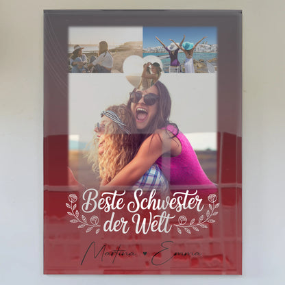 Personalisierte Geschenke mit Foto Mit Acrylglas 3 Fotos und Herz für die Beste Schwester der Welt