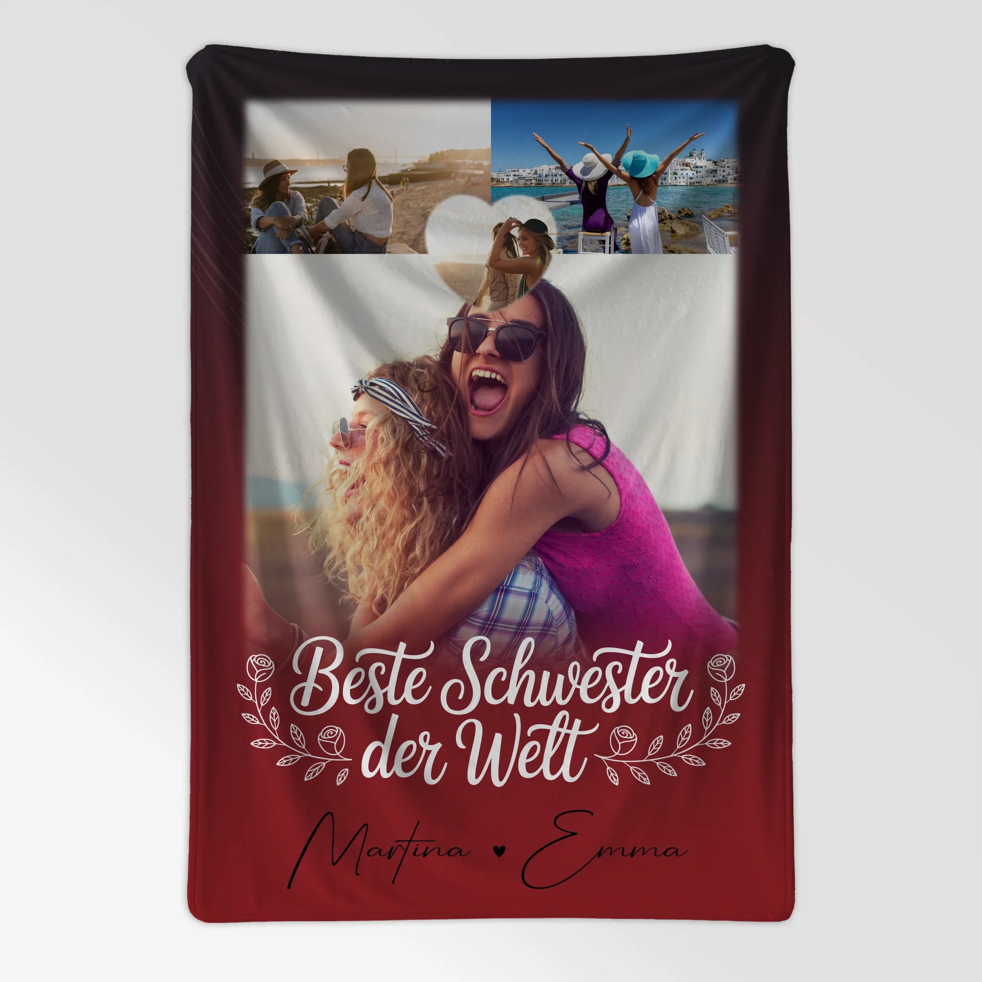 Personalisierte Kuscheldecke mit Namen 3 Fotos und Herz Foto Beste Schwester der Welt 7
