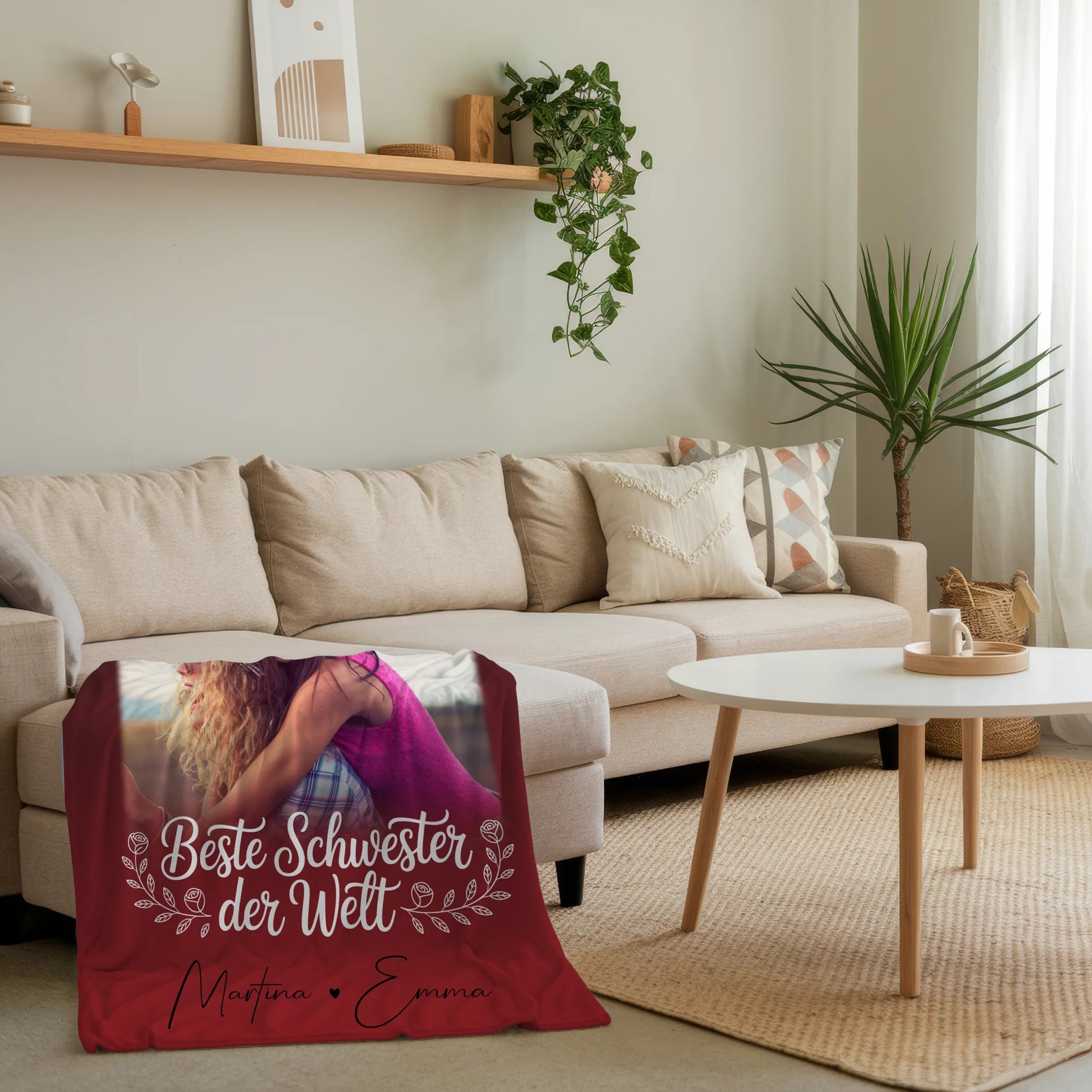 Personalisierte Kuscheldecke mit Namen 3 Fotos und Herz Foto Beste Schwester der Welt 4