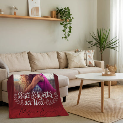 Personalisierte Kuscheldecke mit Namen 3 Fotos und Herz Foto Beste Schwester der Welt 4