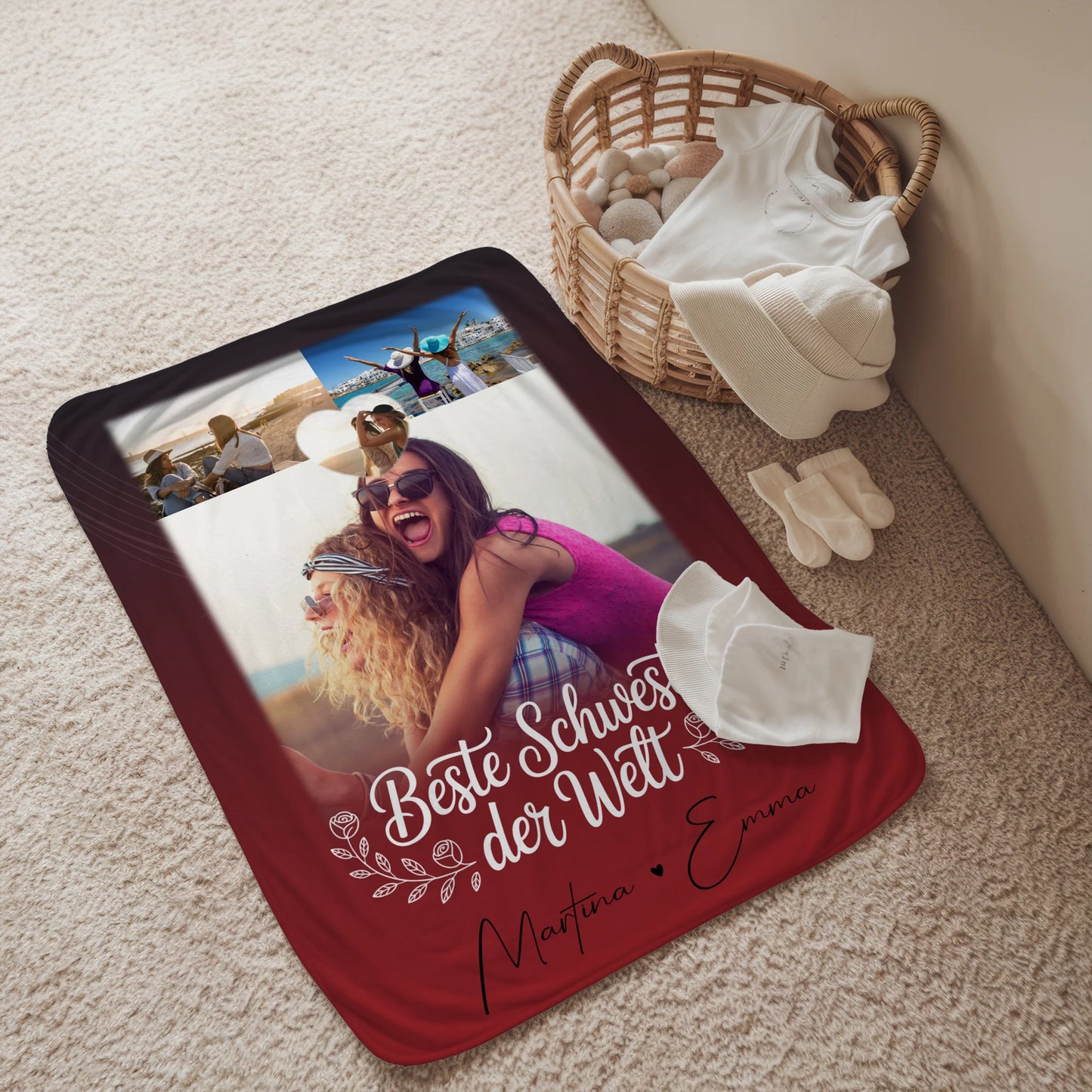 Personalisierte Kuscheldecke mit Namen 3 Fotos und Herz Foto Beste Schwester der Welt 2